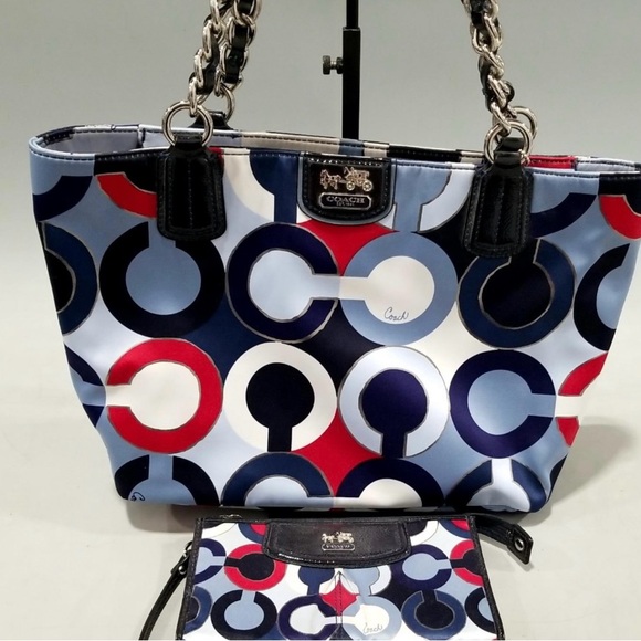 Coach Madison Graphic Op Art Multicolor Tote Bag w Matching Wristlet - Picture 1 of 6